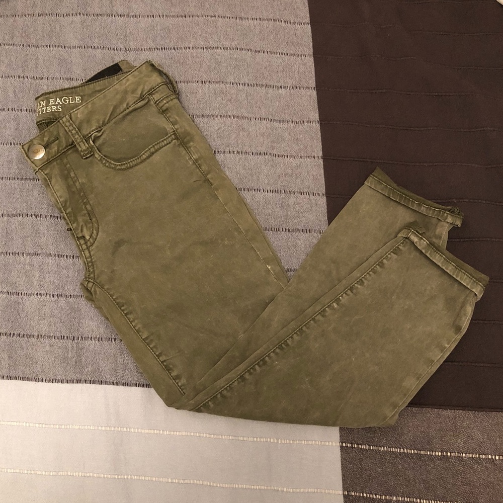American Eagle Olive Green Cropped Jegging Sz 2